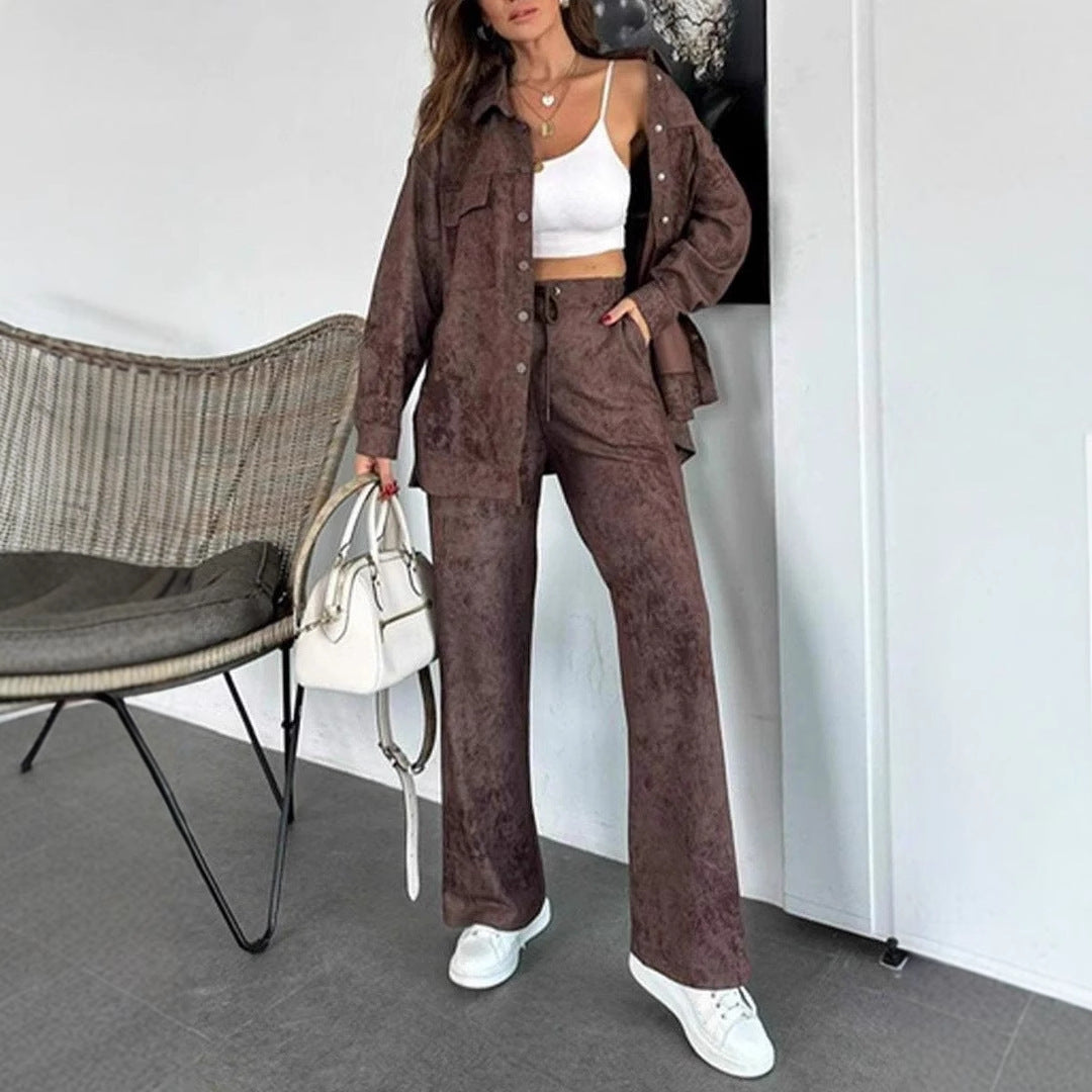 Damen Lässiges Blusen- und Hosen-Set aus weichem Material mit besonderen Texturen R&B