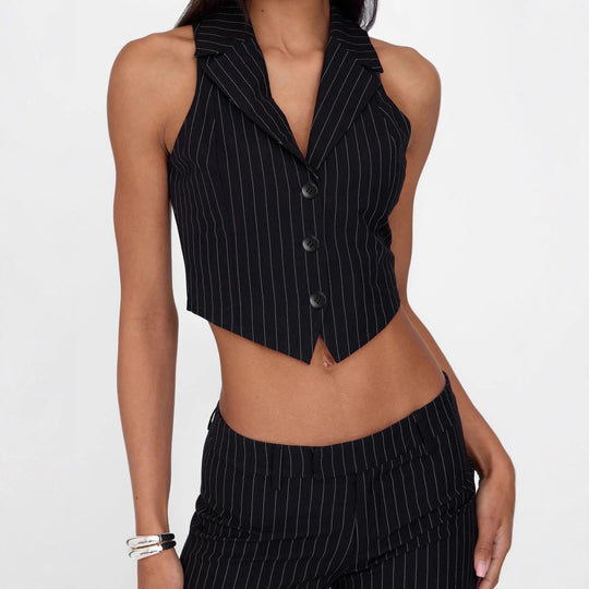 Damen ausgestelltes Bustier-Oberteil mit feinen Streifen und Knopfdetails R&B