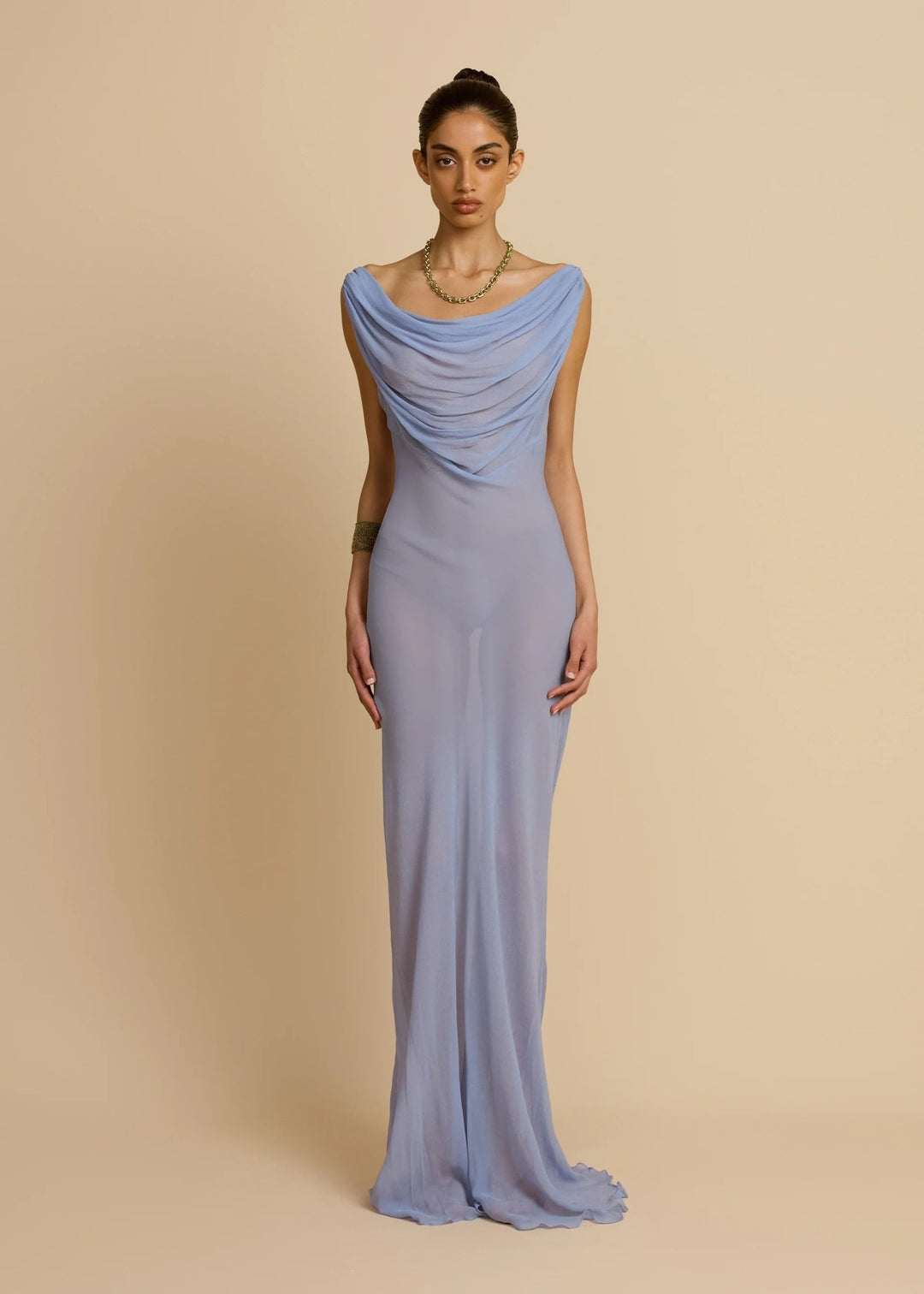 Damen Fließendes Maxikleid mit drapiertem Ausschnitt R&B