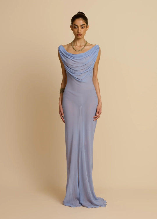 Damen Fließendes Maxikleid mit drapiertem Ausschnitt R&B