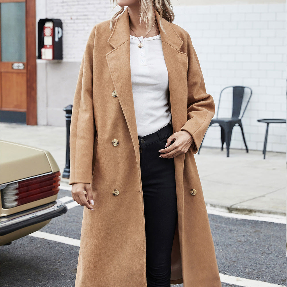 Damen eleganter Trenchcoat mit taillierbarem Gürtel und großen Taschen