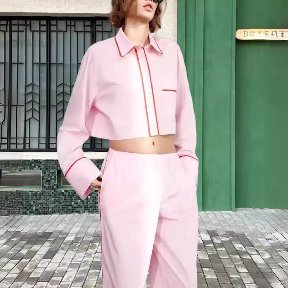 Damen modisches zweiteiliges Set mit Crop-Top und weiten Hosen R&B