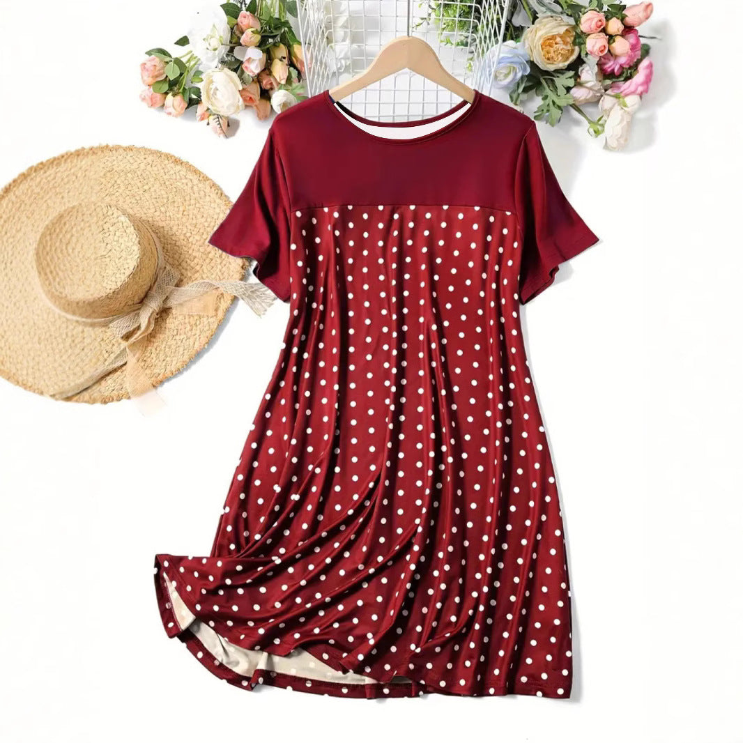 Damen Polka-Dot A-Linie Freizeitkleid R&B