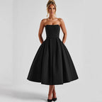 Damen A-Linien Abendkleid mit tiefem Wasserfallausschnitt und elegantem Plissee EB
