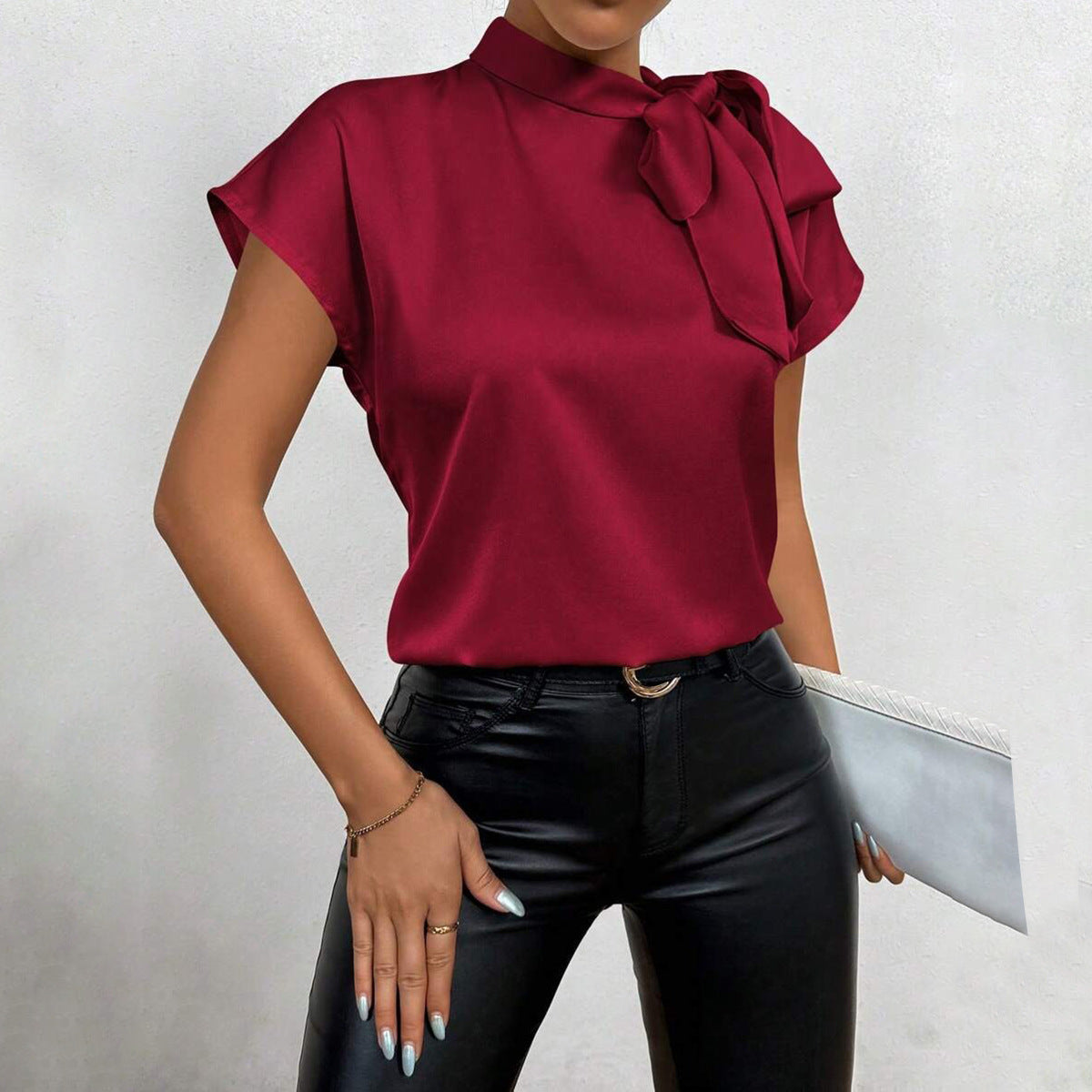 Damen Satin-Top mit eleganter Schleife R&B