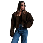Damen Modische kurz geschnittene Lammfelljacke mit voluminösen Ärmeln R&B