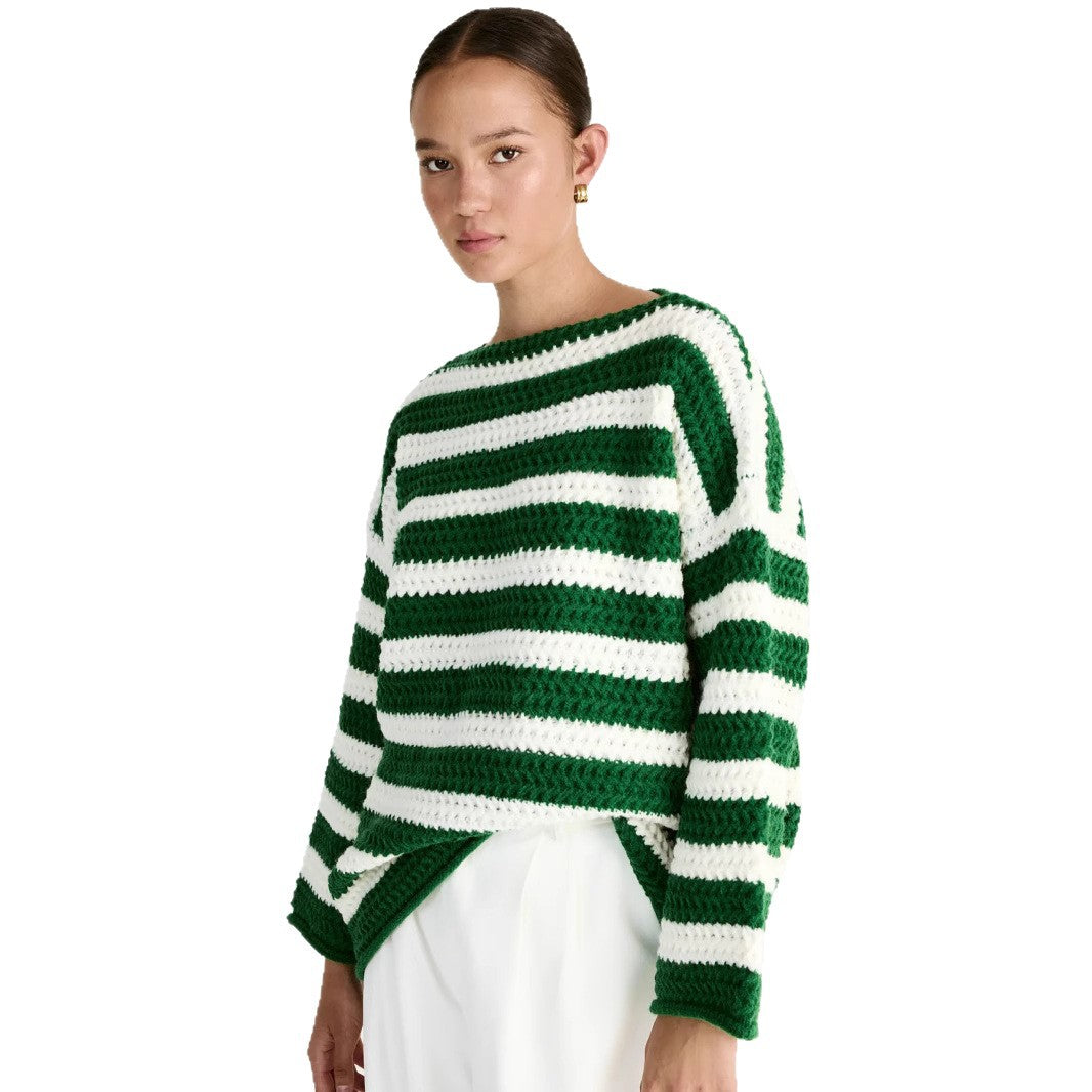 Damen lässiger Oversize-Pullover mit Streifenmuster R&B