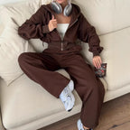 Damen trendiges cropped Sweatoutfit mit Kapuze und seitlichem Reißverschluss