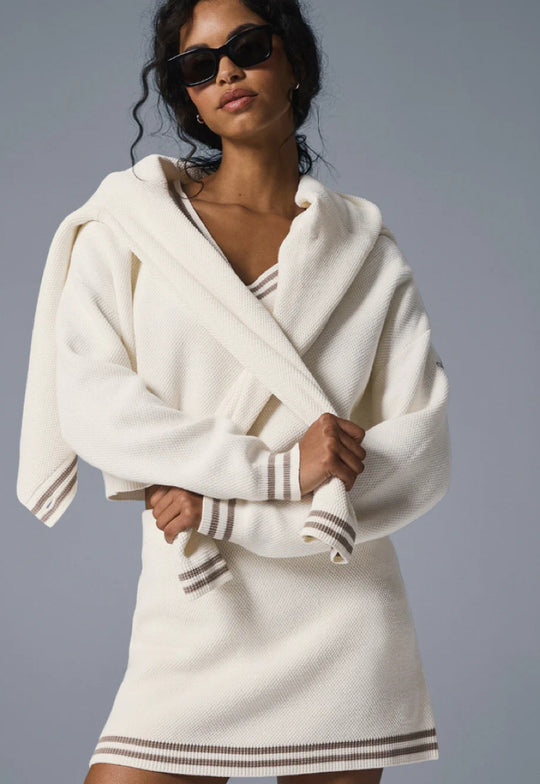 Damen Kapuzenkleid aus strukturierter Baumwolle R&B