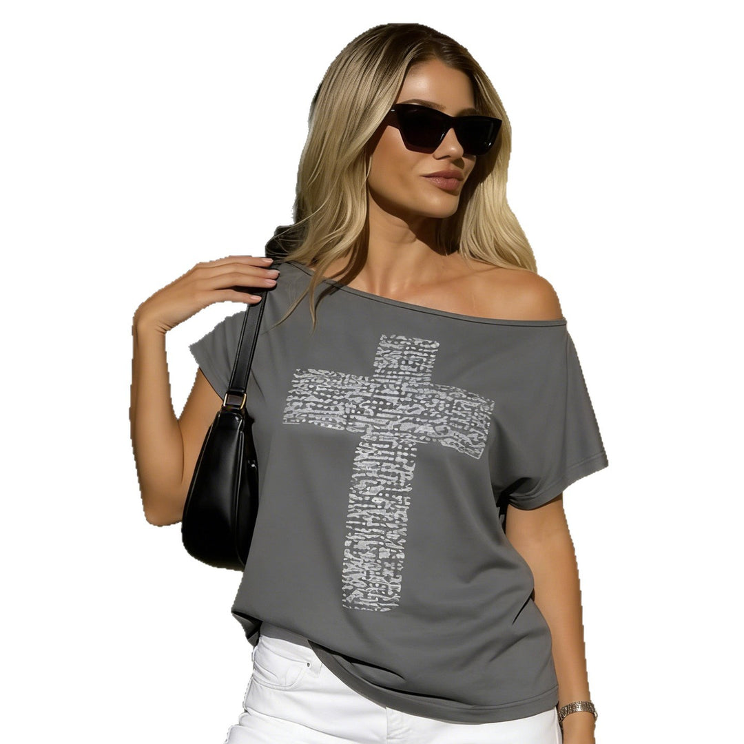 Damen lässiges Oversize-Shirt mit modischem Kreuzdesign R&B