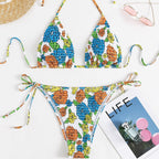 Damen Triangel-Bikini mit farbenfrohem Strukturdesign und verstellbaren Trägern R&B