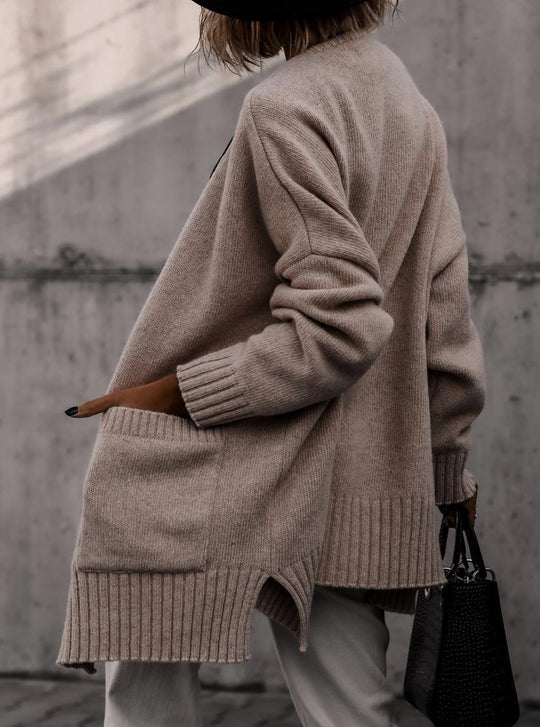Damen gemütlicher Strickcardigan mit lässiger Silhouette und praktischen Taschen R&B
