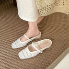 Damen elegante und luftige Slingback-Pantoletten mit dekorativem Flecht-Design