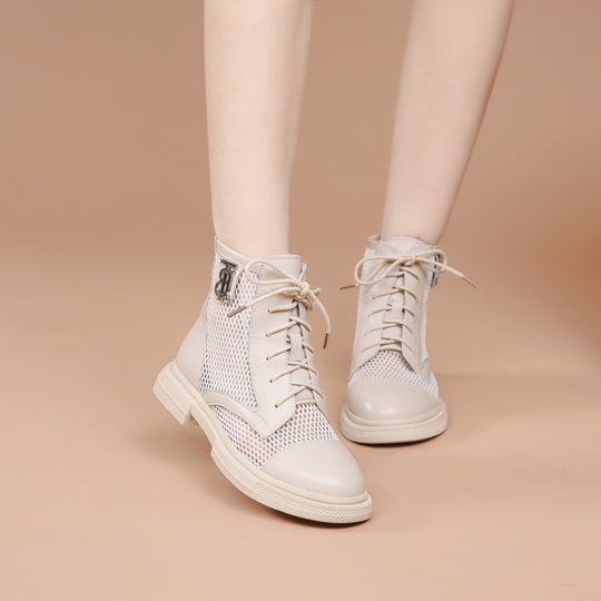 Damen Luftige Schnürstiefeletten aus Mesh und Leder R&B