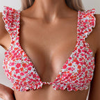 Damen Triangel-Bikini mit Rüschendetails und hoch geschnittenem Slip R&B