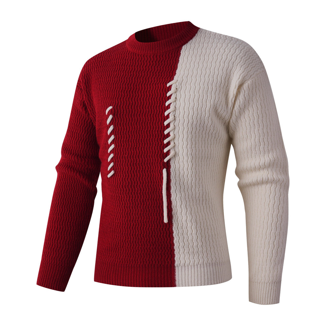 Herren Strickpullover mit modernem Zopfmuster und kontrastierenden Details R&B