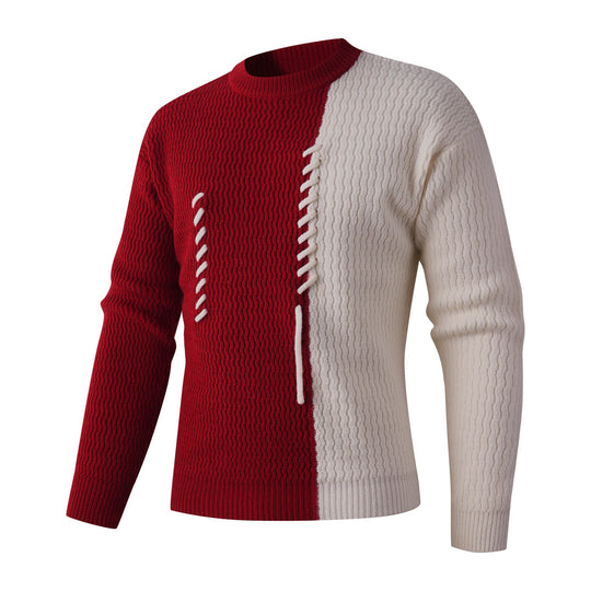 Herren Strickpullover mit modernem Zopfmuster und kontrastierenden Details R&B