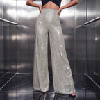 Damen Glänzende Weite Hose im festlichen Design R&B