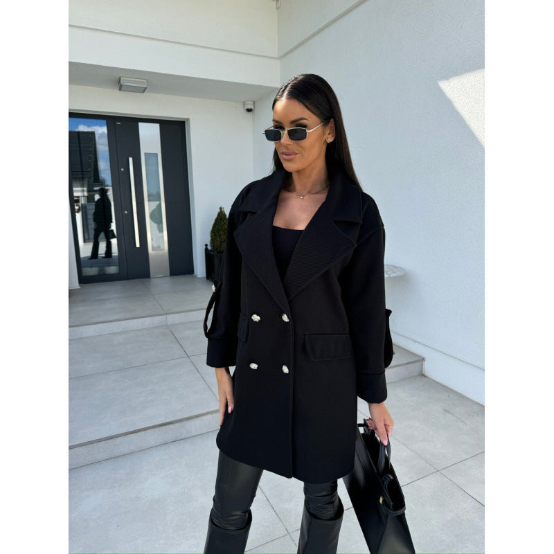 Damen Doppelreiher Oversized Blazer Mantel R&B