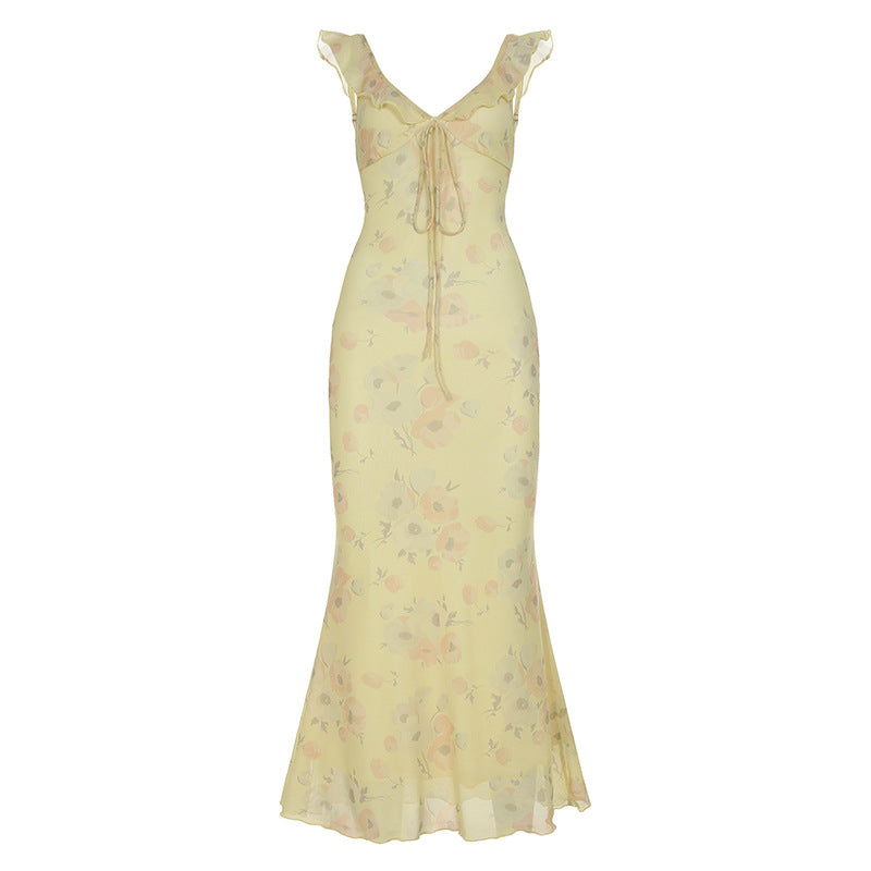 Damen Maxikleid mit floralem Muster und zartem Rüschensaum R&B