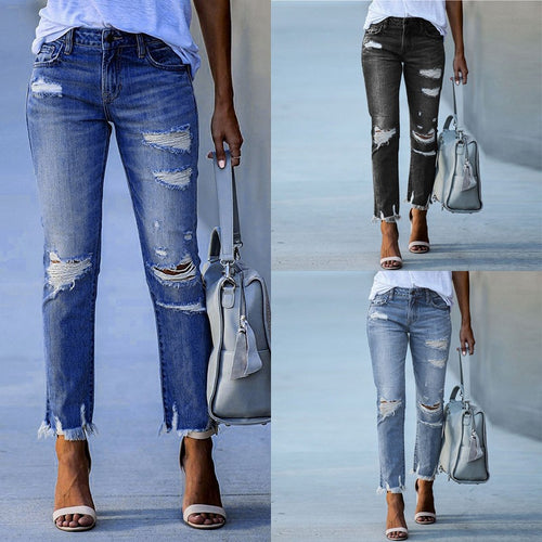 Damen destroyed Jeans mit fransigen Säumen und modischen Rissen R&B
