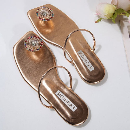 Damen elegante Zehentrenner-Sandalen mit funkelnder Schmuckapplikation R&B