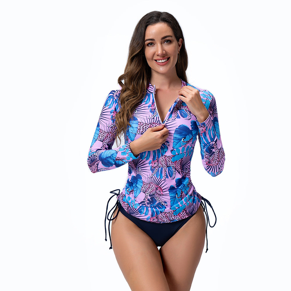 Damen Sportlicher Langarm Rashguard mit floralem Muster R&B