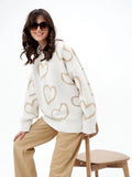 Damen lässiger Strickpullover mit Herzdesign und oversized Passform