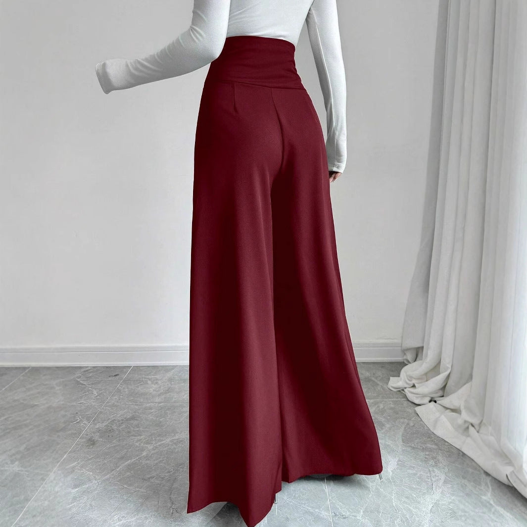 Damen Hochtaillierte Palazzo-Hose mit dekorativen Knöpfen R&B