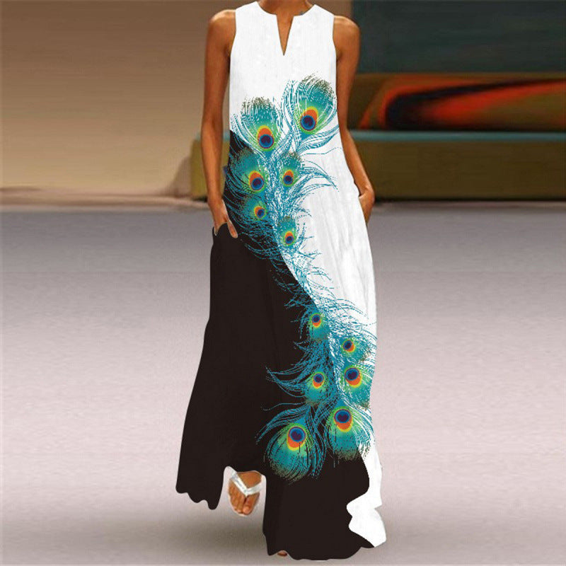 Damen Maxikleid mit elegantem floralem Design und seitlichen Taschen R&B