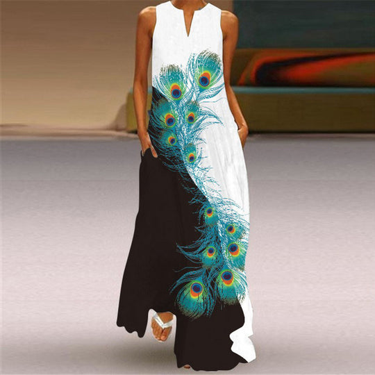 Damen Maxikleid mit elegantem floralem Design und seitlichen Taschen R&B