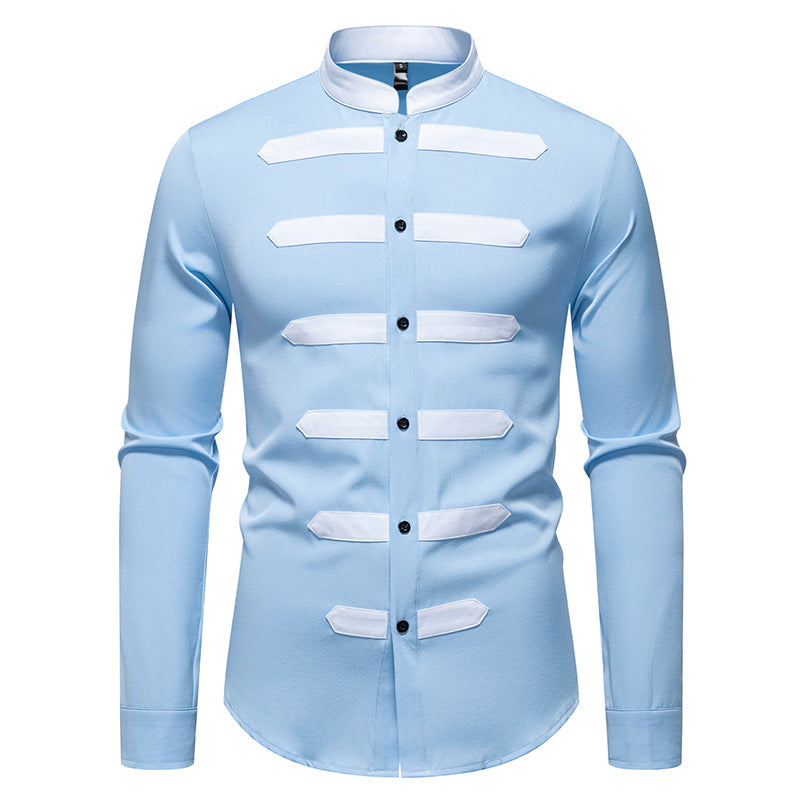 Herren Modisches Langarmhemd mit kontrastierenden Einsätzen R&B