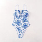Damen Einteiliger Badeanzug mit floralem Design und tiefem V-Ausschnitt R&B