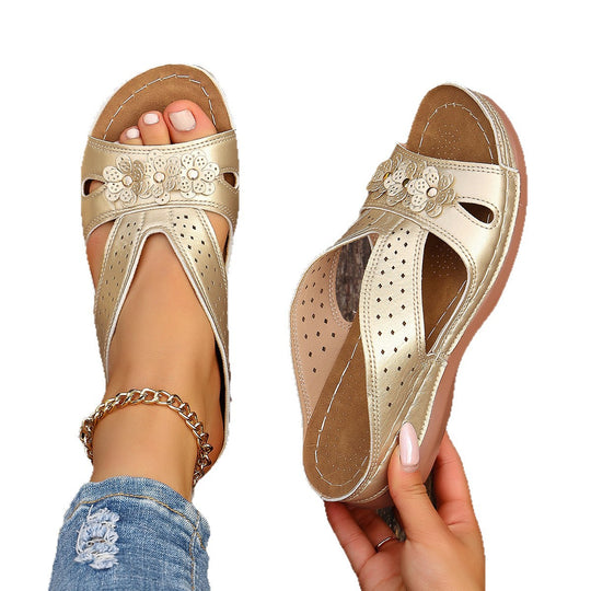 Damen Sandalen mit floralen Applikationen und flexiblem Fußbett R&B