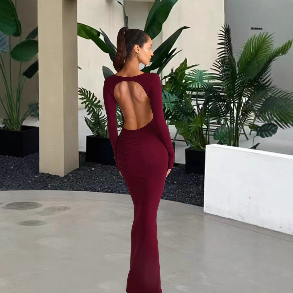 Damen elegantes Abendkleid mit figurbetontem Schnitt und langen Ärmeln EB