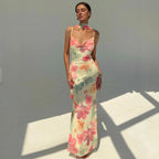 Damen Maxikleid mit raffinierten Spaghettiträgern und floralem Design R&B