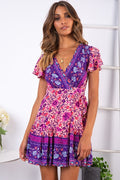 Damen Wickelkleid mit floralem Design und Rüschendetails R&B