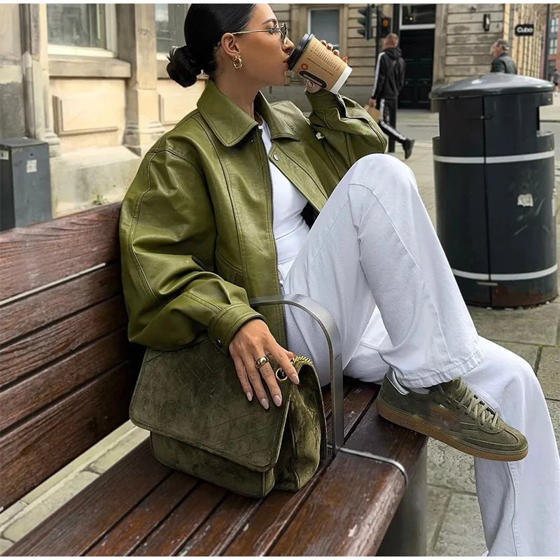 Damen modische oversized jacke mit steigendem Kragen R&B