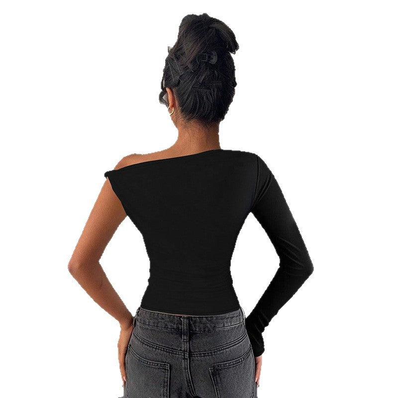 Damen asymmetrisches Langarmoberteil mit schulterfreiem Design R&B