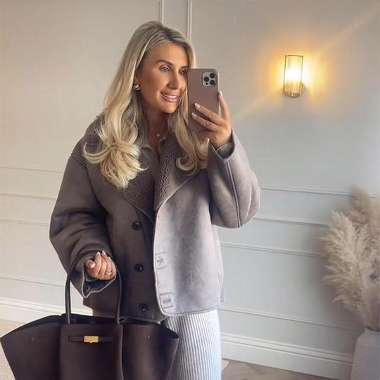 Damen Kunstlederjacke mit Teddyfutter R&B