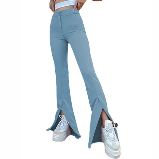 Damen modische High-Waist-Hose mit schmalem Schnitt und ausgestelltem Bein R&B