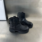 Damen Modische Leder-Stiefeletten mit robustem Plateau und feinem Zipper R&B