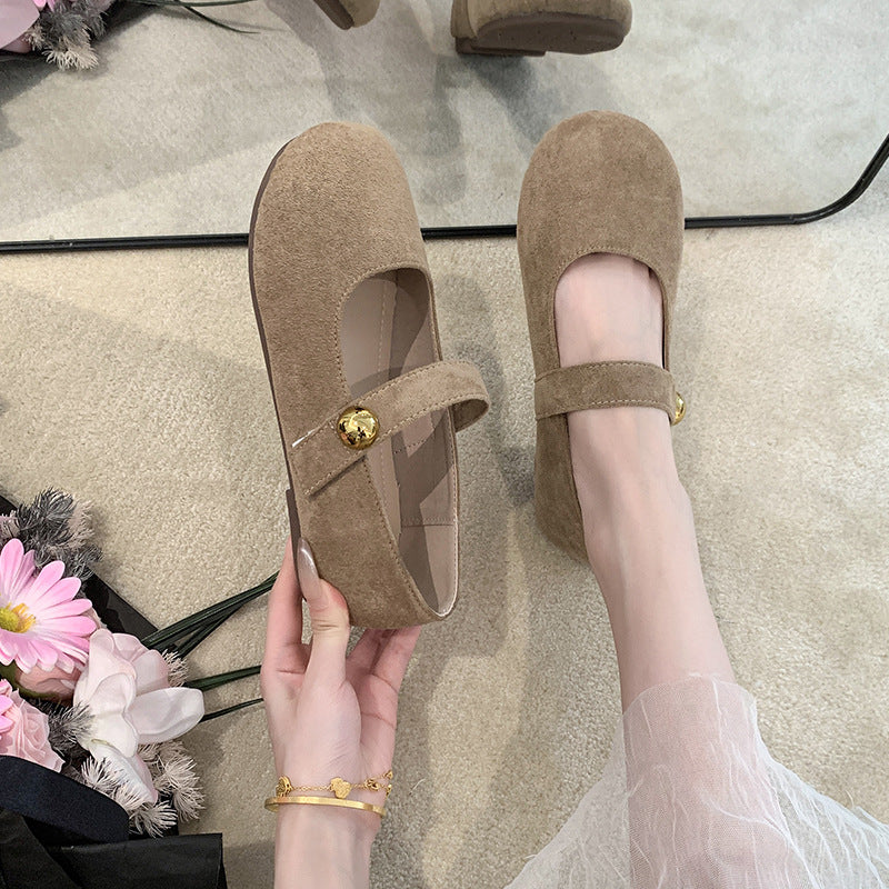 Damen elegante Ballerina-Schuhe mit verstellbarem Riemchen und goldener Schnalle R&B