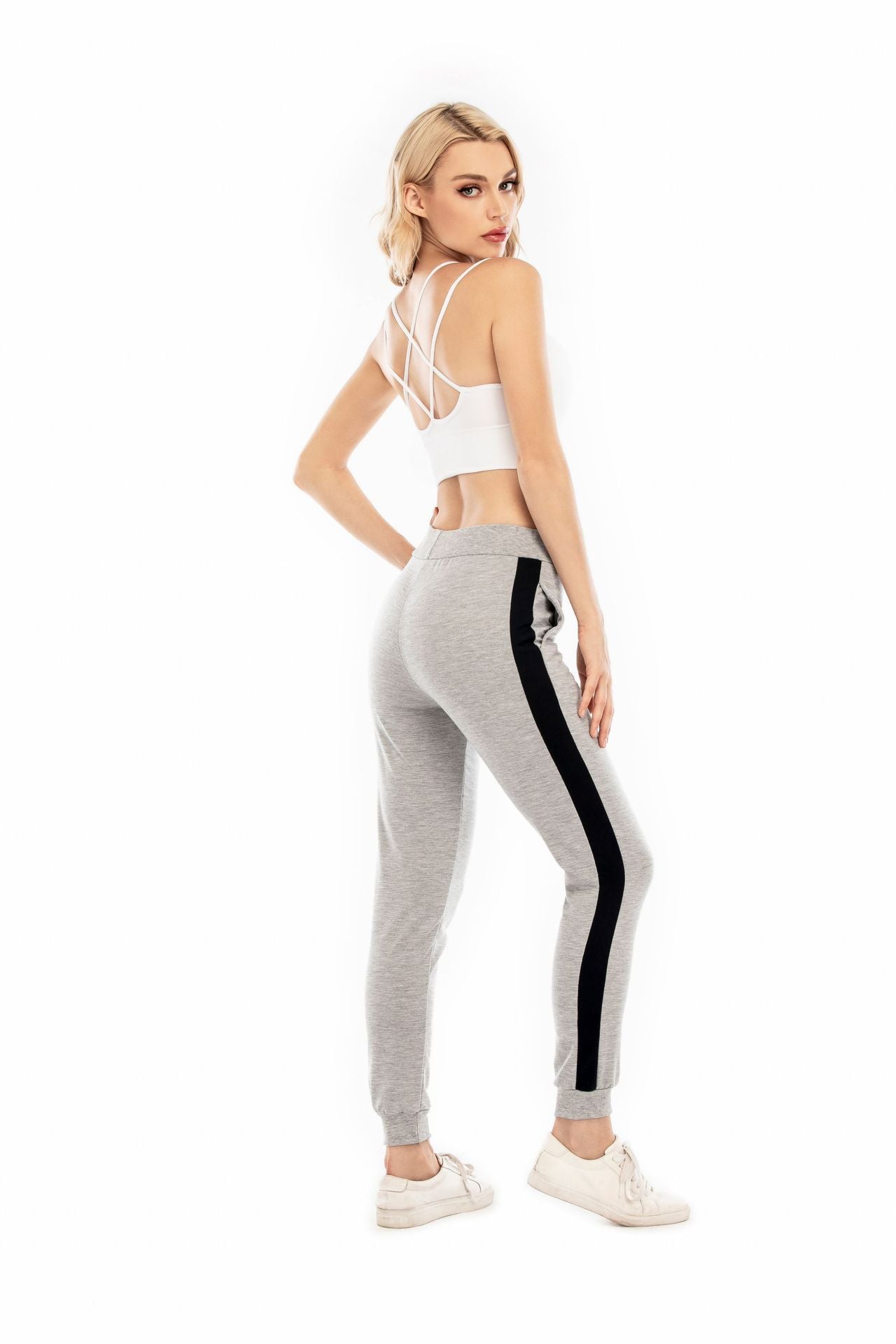 Damen Sportliche Freizeithose mit elastischem Bündchen und seitlichen Kontraststreifen R&B