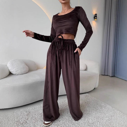 Damen lässiges Crop-Oberteil und weite Hose Set R&B