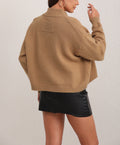 Damen Grobstrick Pullover mit hohem Kragen und breiten Ärmeln R&B