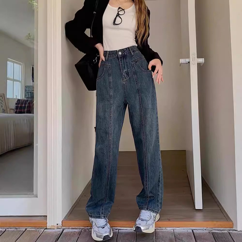 Damen Weite Denim-Hose mit hoch tailliertem Schnitt und lässigem Design R&B