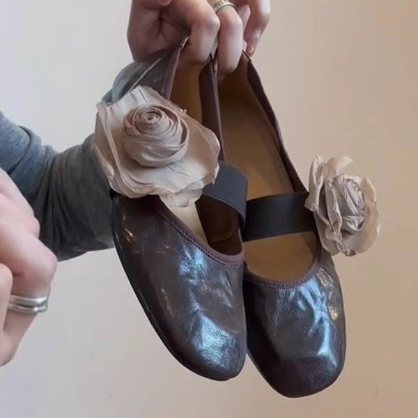 Damen Ballerinas mit floralem Dekor und elastischem Riemen