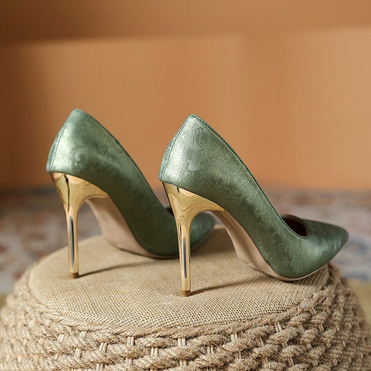 Damen elegante Pumps mit glänzendem Goldabsatz R&B