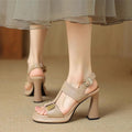 Damen elegante Slingback-Sandalen mit komfortablem Blockabsatz